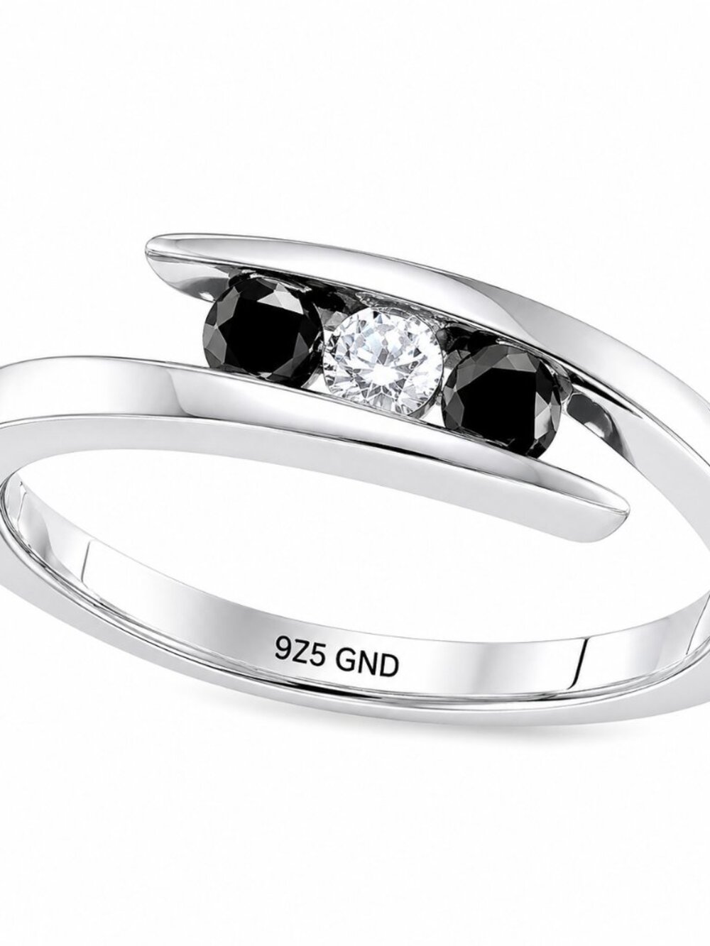 Black & White Diamond Ring Sterling Silver 1/4 CTW Three Stone